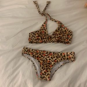 youth bikini (2 peice) size 12 hearts and cheetah print